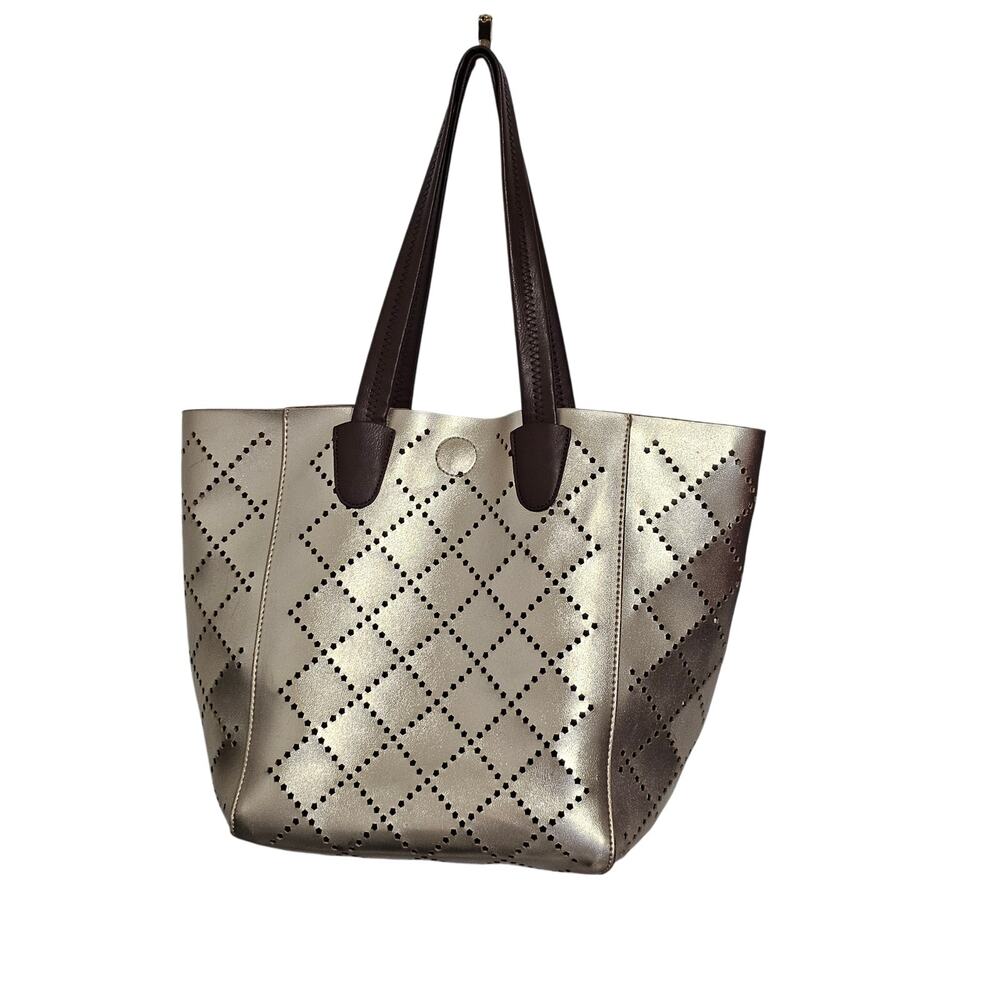 Addison Road Chic Cream and Brown Perforated Tote Bag 13"x11"